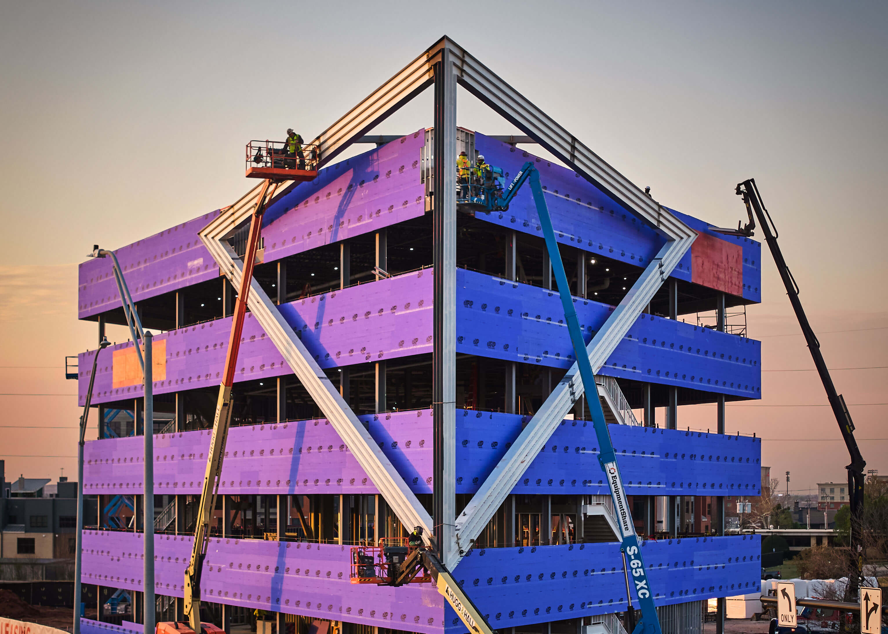Triangle structural installation at Berry Rock Building under construction at 616 N. Walnut Ave